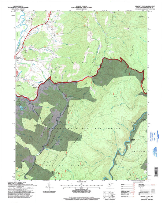 Classic USGS Beverly East West Virginia 7.5'x7.5' Topo Map Image