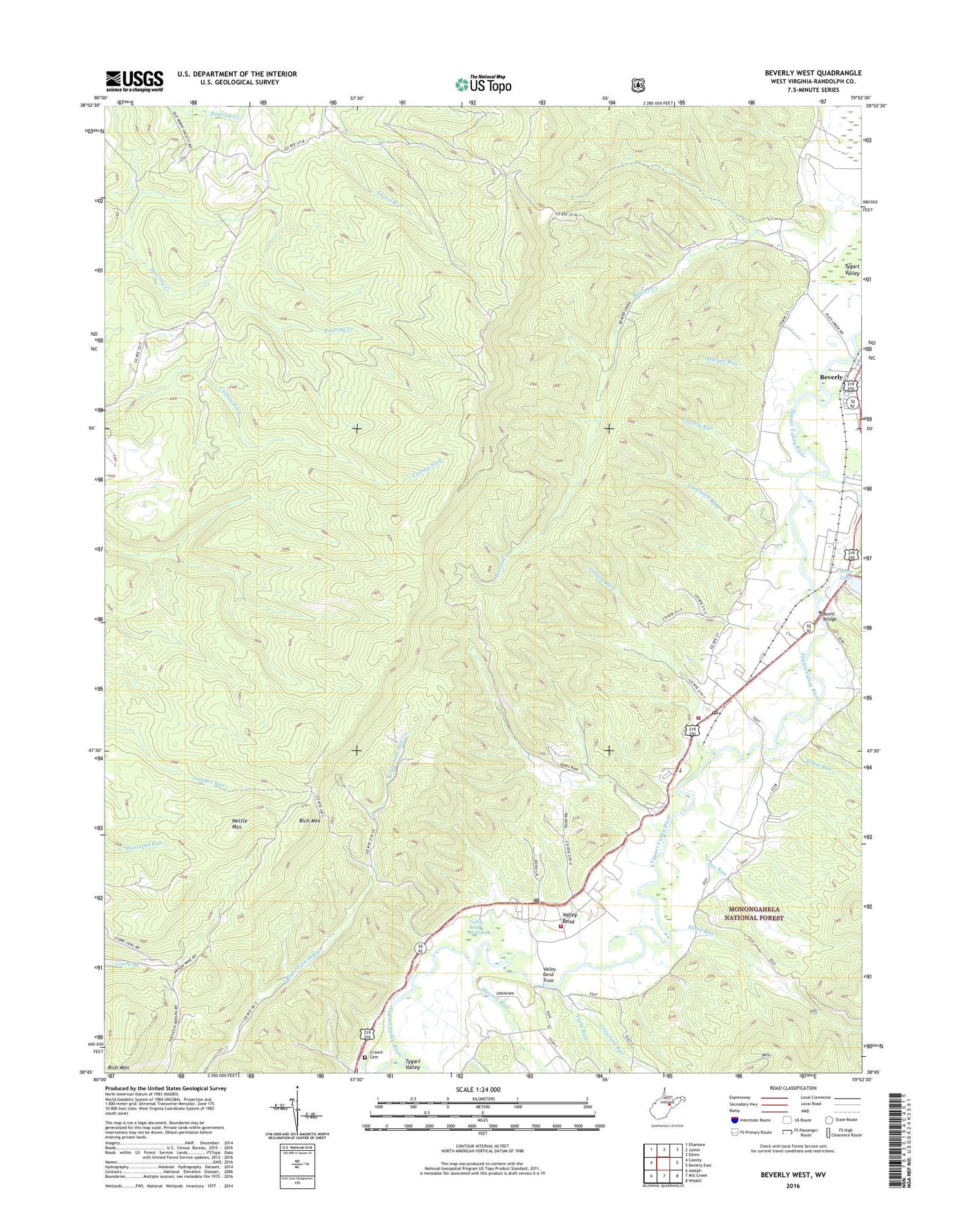 Beverly West West Virginia US Topo Map Image