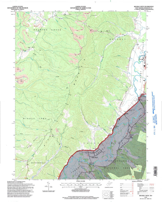 Classic USGS Beverly West West Virginia 7.5'x7.5' Topo Map Image