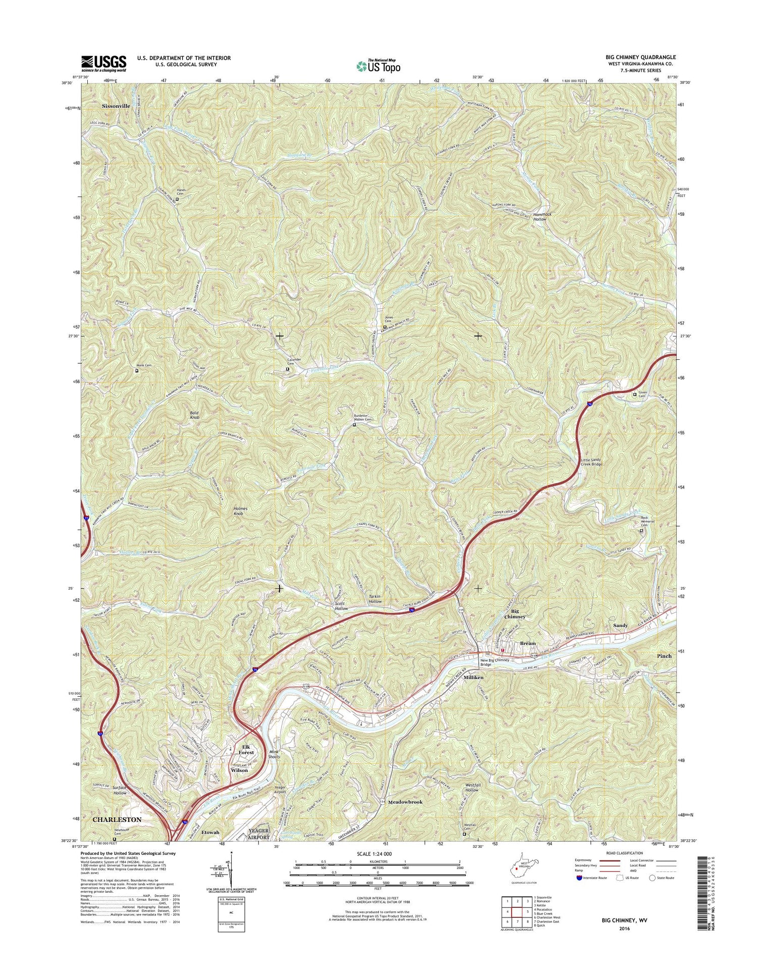 Big Chimney West Virginia US Topo Map Image