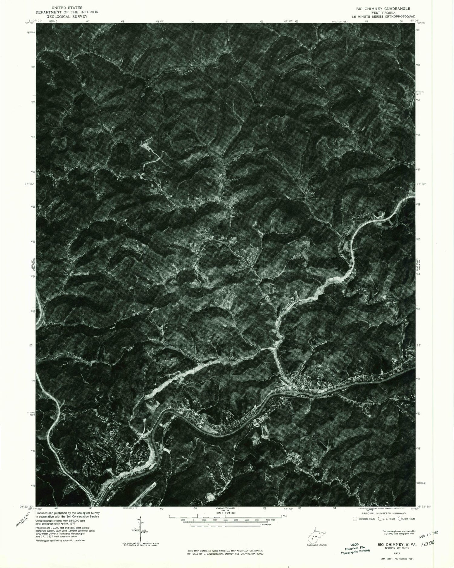 Classic USGS Big Chimney West Virginia 7.5'x7.5' Topo Map Image