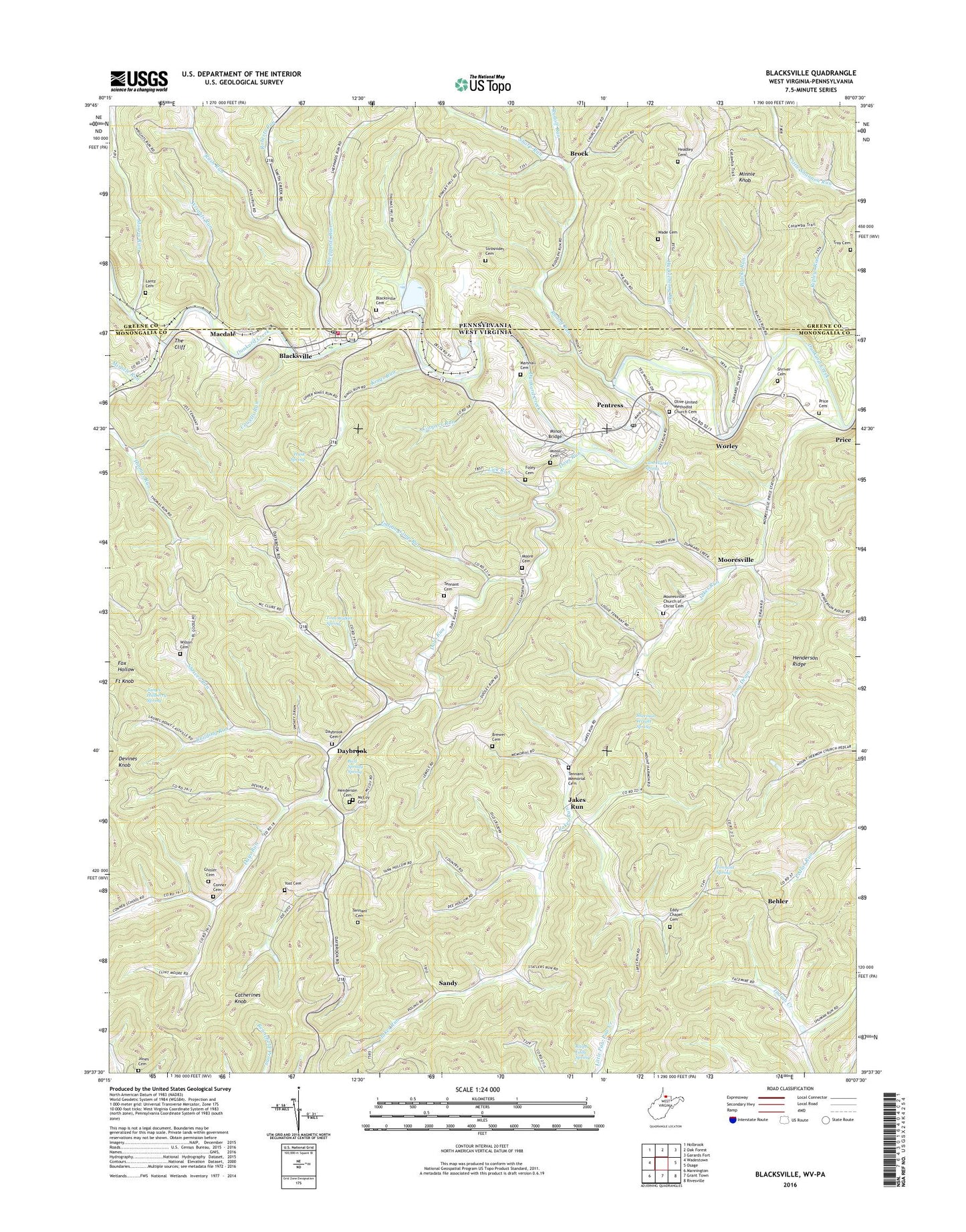Blacksville West Virginia US Topo Map Image