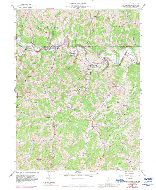 Classic USGS Blacksville West Virginia 7.5'x7.5' Topo Map Image