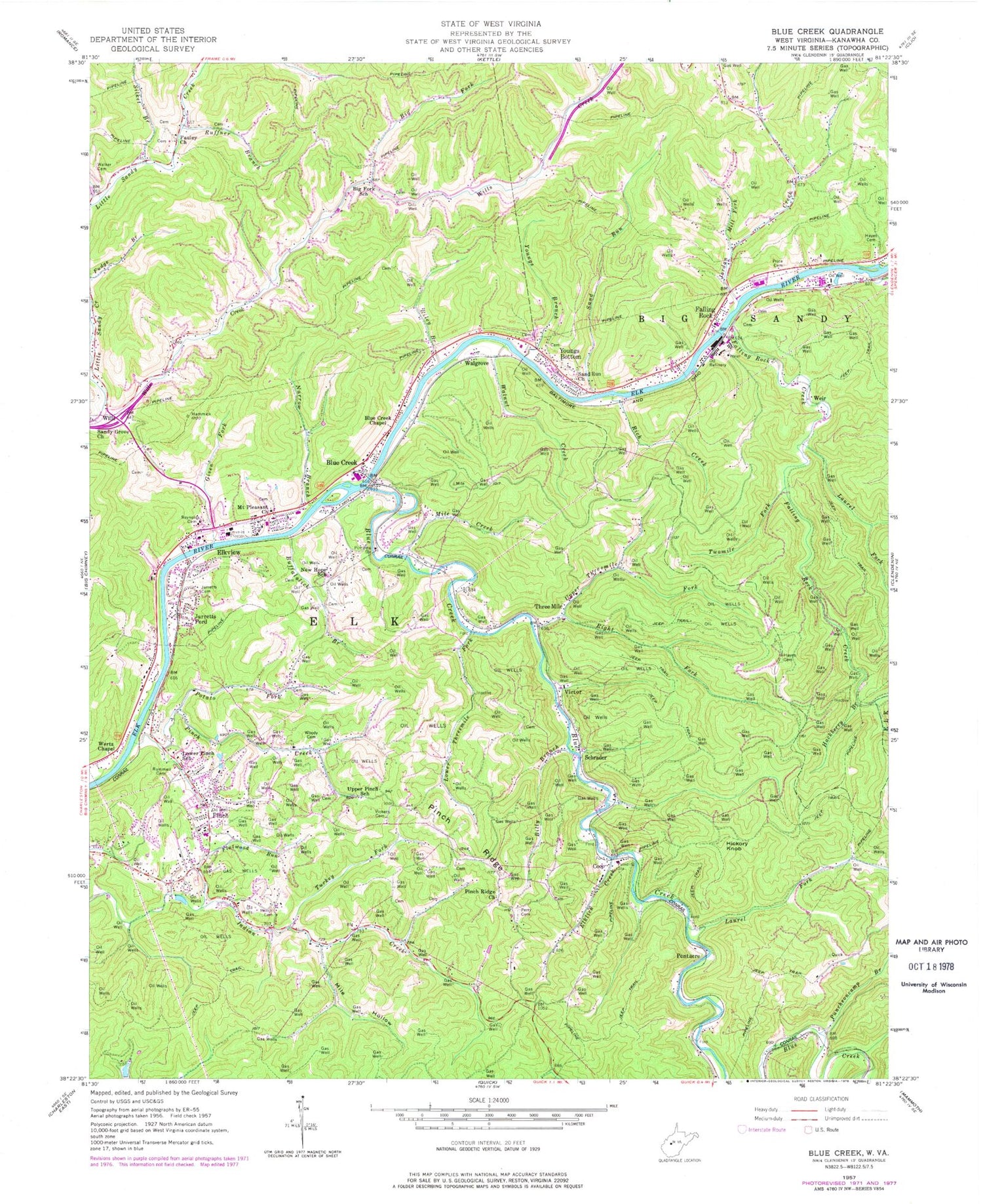 Classic USGS Blue Creek West Virginia 7.5'x7.5' Topo Map Image