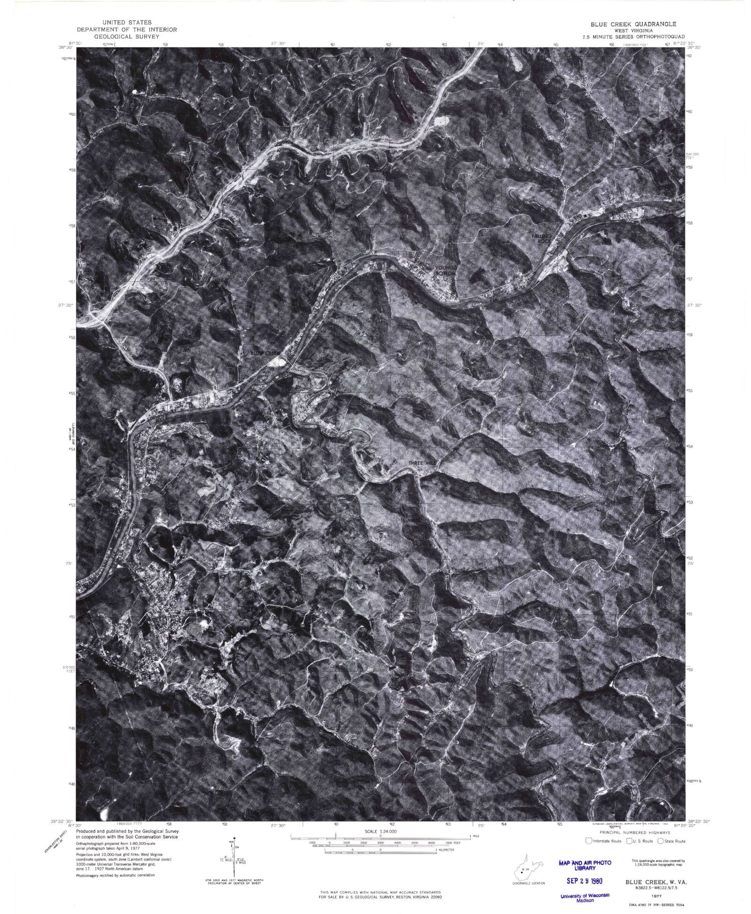 Classic USGS Blue Creek West Virginia 7.5'x7.5' Topo Map Image