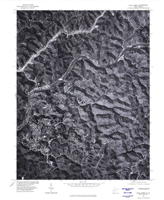 Classic USGS Blue Creek West Virginia 7.5'x7.5' Topo Map Image