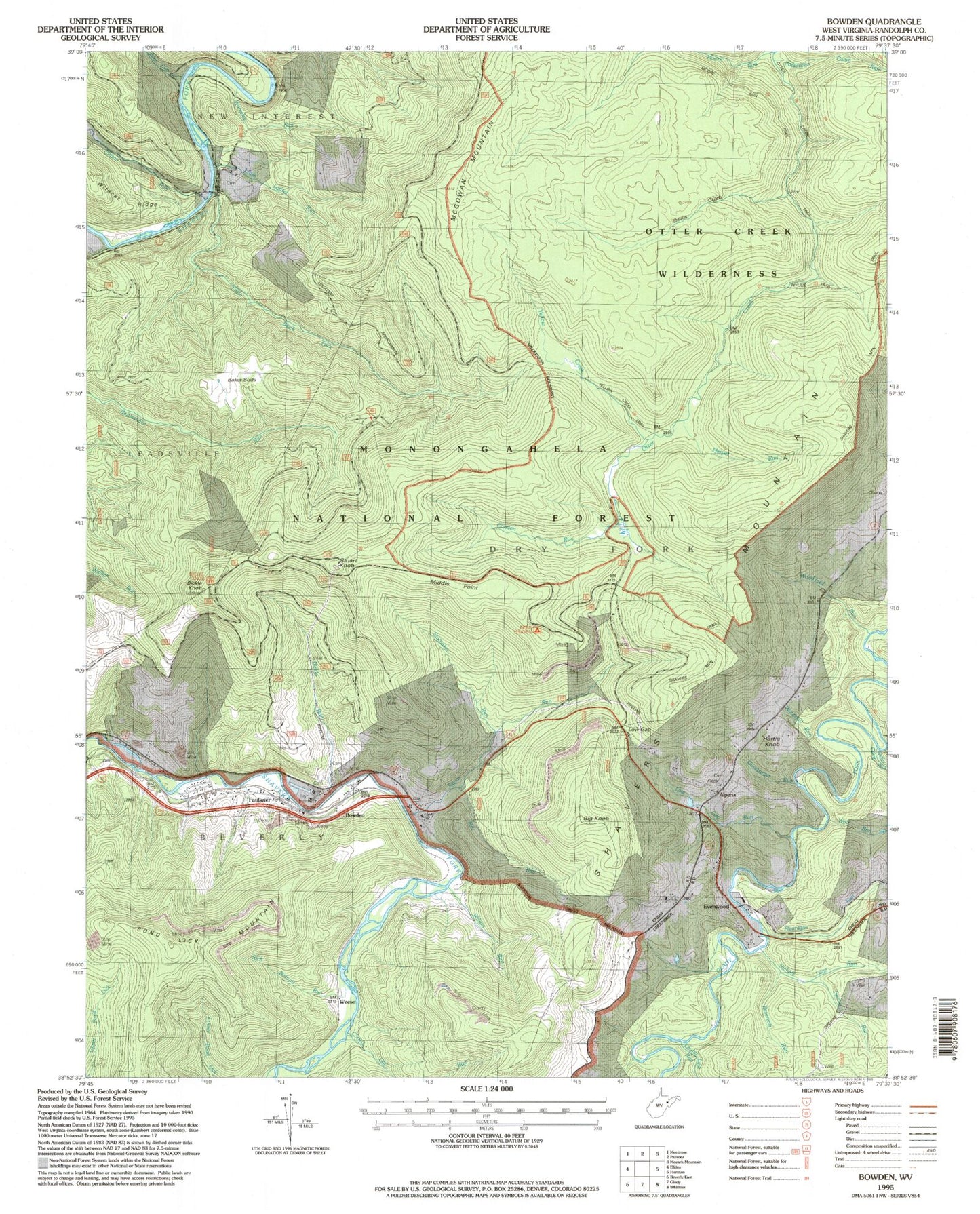 USGS Classic Bowden West Virginia 7.5'x7.5' Topo Map Image