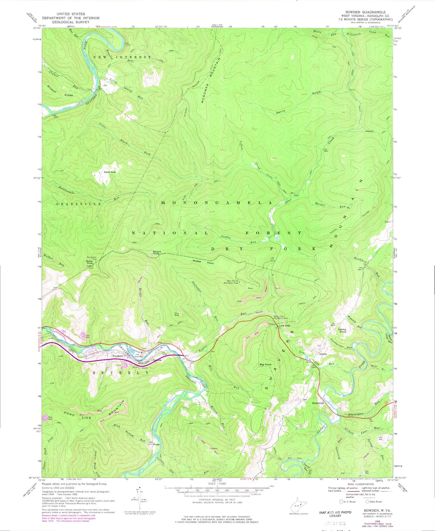 USGS Classic Bowden West Virginia 7.5'x7.5' Topo Map Image