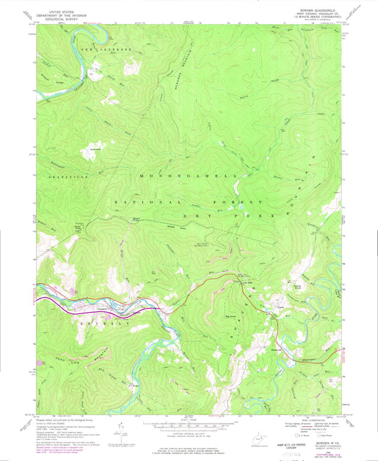 USGS Classic Bowden West Virginia 7.5'x7.5' Topo Map Image