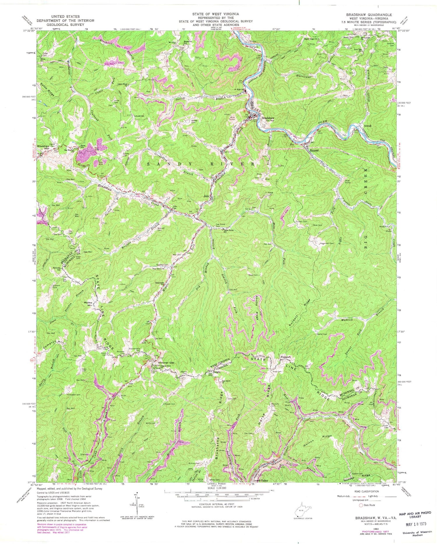 Classic USGS Bradshaw West Virginia 7.5'x7.5' Topo Map Image