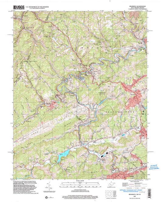 Classic USGS Bramwell West Virginia 7.5'x7.5' Topo Map Image