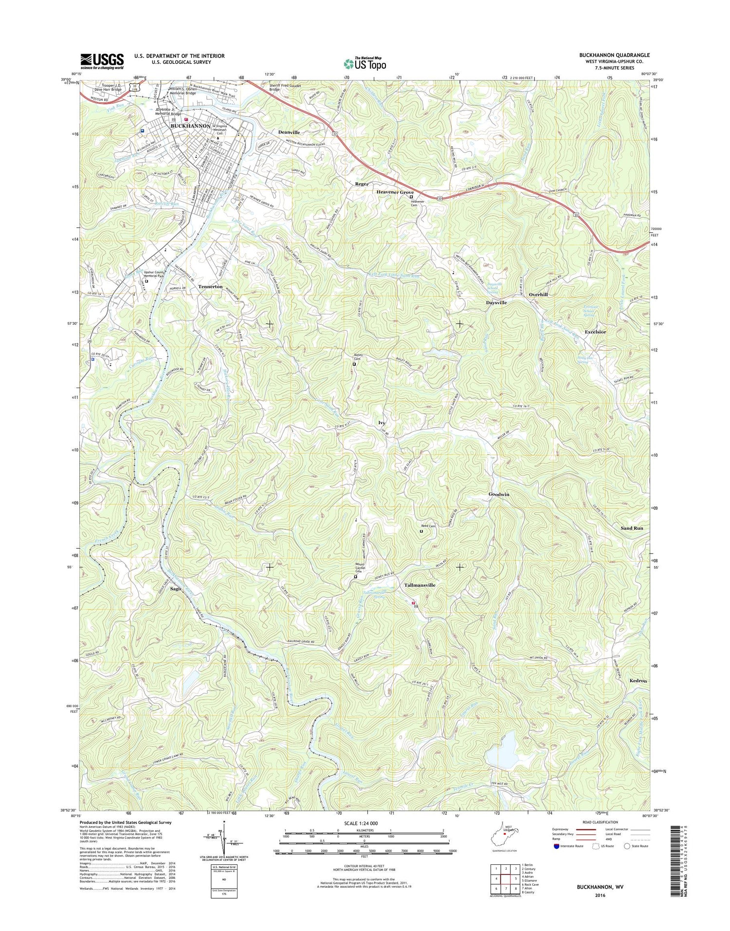 Buckhannon West Virginia US Topo Map Image