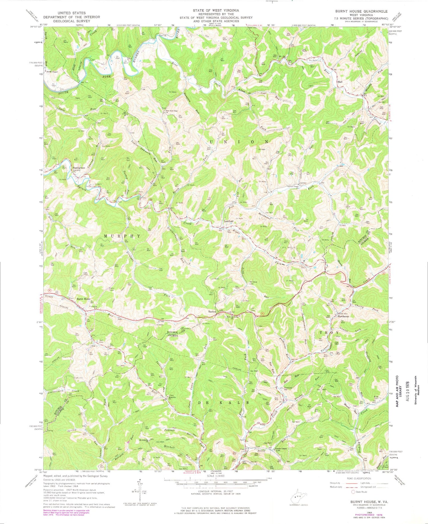 Classic USGS Burnt House West Virginia 7.5'x7.5' Topo Map Image