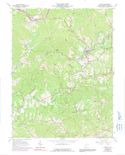 Classic USGS Cairo West Virginia 7.5'x7.5' Topo Map Image