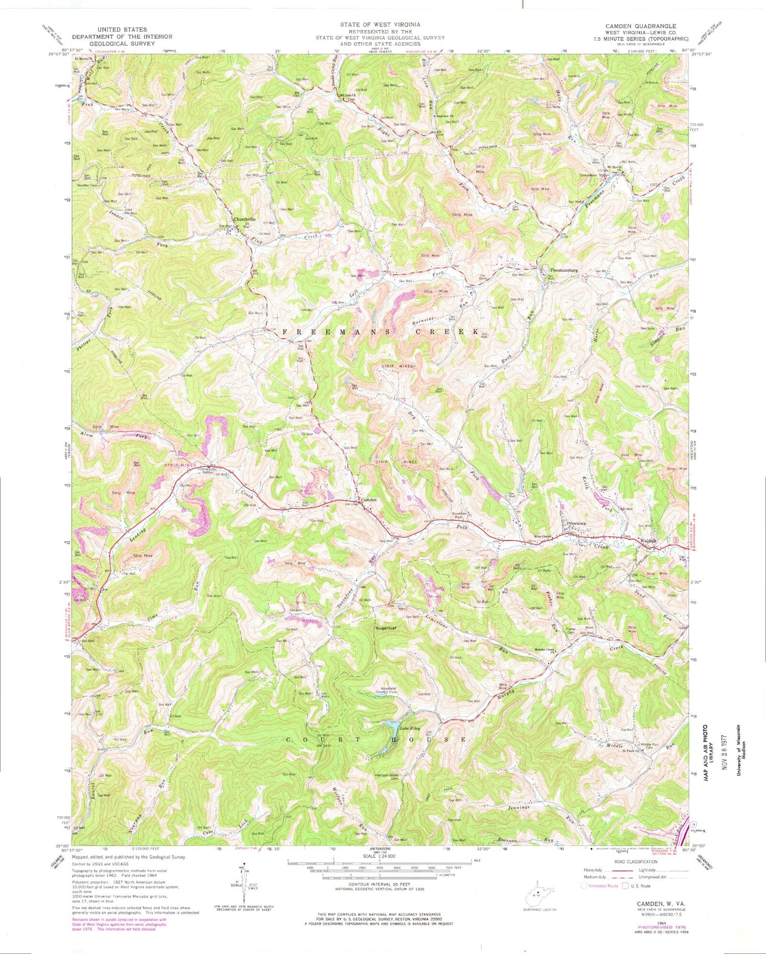 Classic USGS Camden West Virginia 7.5'x7.5' Topo Map Image
