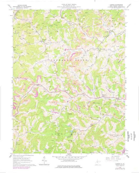 Classic USGS Camden West Virginia 7.5'x7.5' Topo Map Image