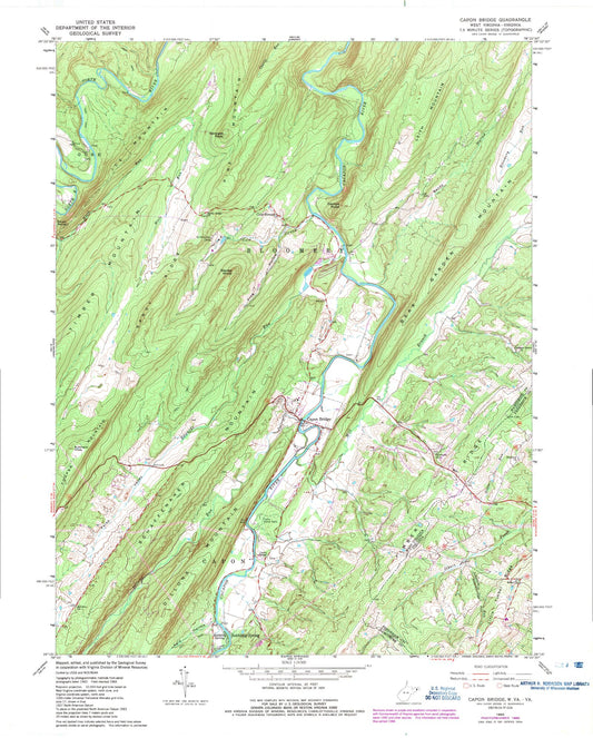 Classic USGS Capon Bridge West Virginia 7.5'x7.5' Topo Map Image