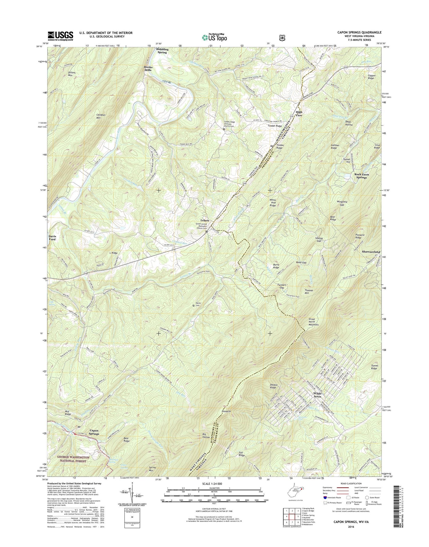 Capon Springs West Virginia US Topo Map Image