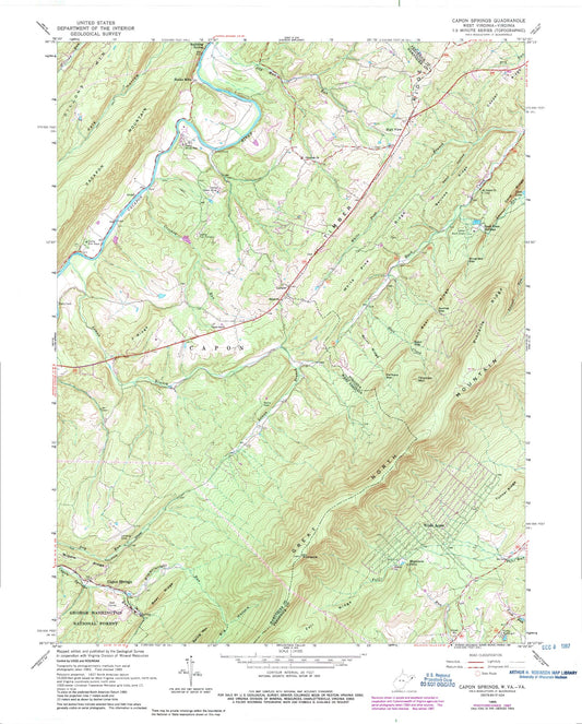Classic USGS Capon Springs West Virginia 7.5'x7.5' Topo Map Image