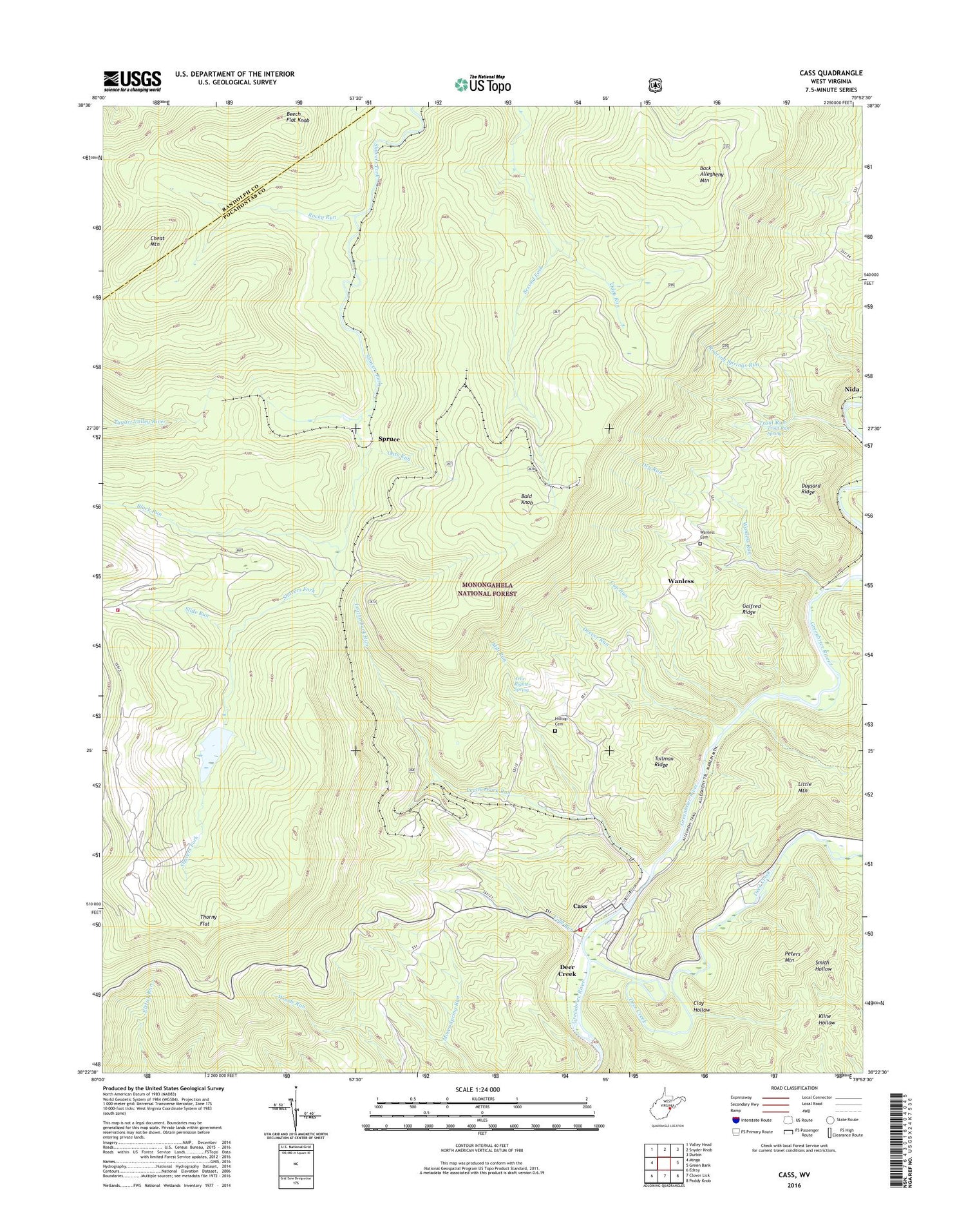 Cass West Virginia US Topo Map Image
