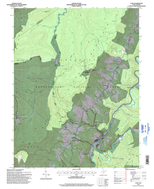 Classic USGS Cass West Virginia 7.5'x7.5' Topo Map Image