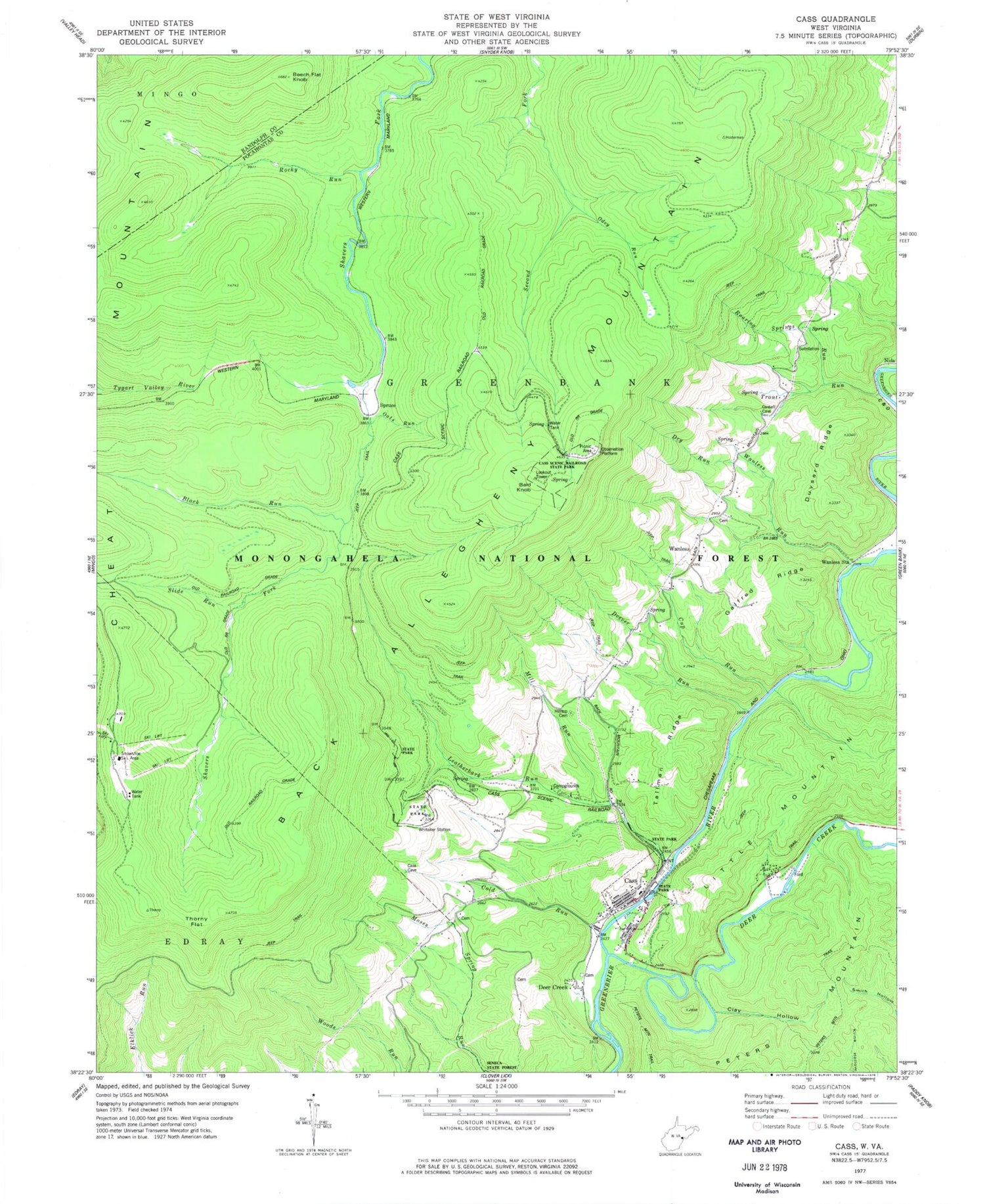 Classic USGS Cass West Virginia 7.5'x7.5' Topo Map Image