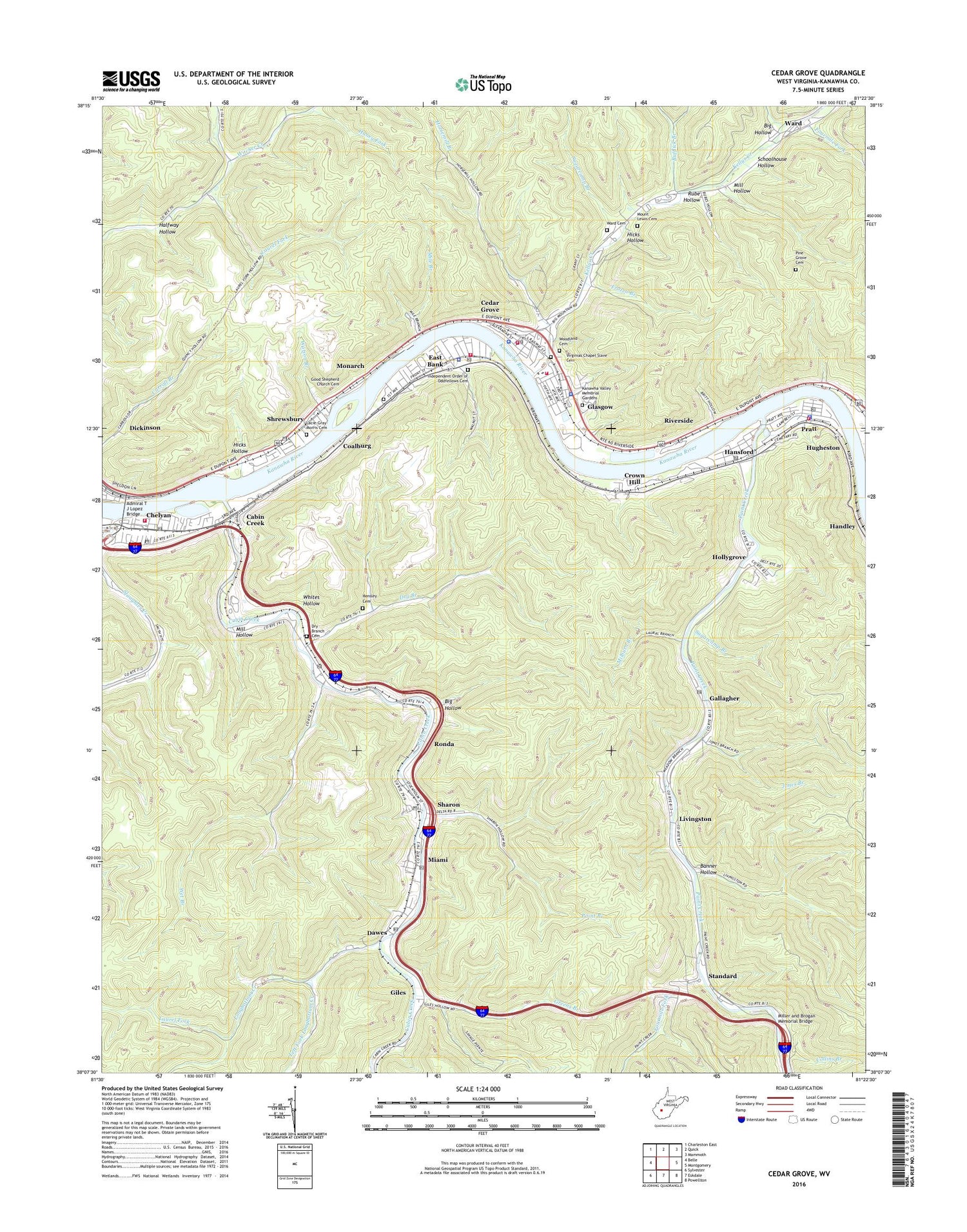 Cedar Grove West Virginia US Topo Map Image