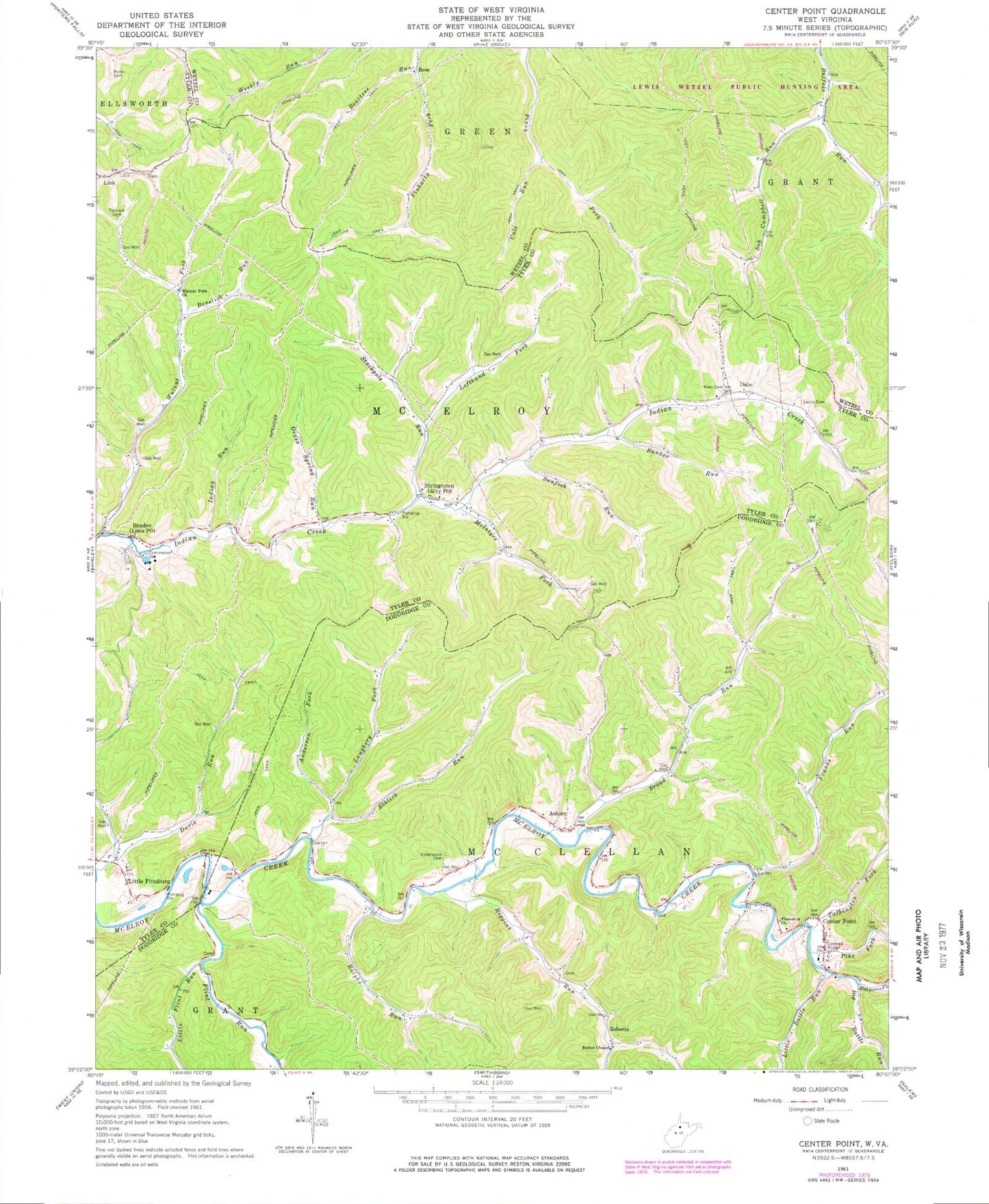 Classic USGS Center Point West Virginia 7.5'x7.5' Topo Map Image