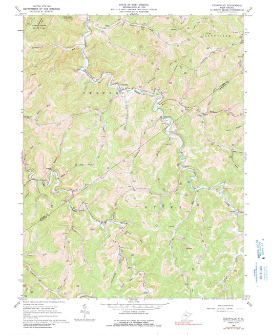Classic USGS Cedarville West Virginia 7.5'x7.5' Topo Map Image