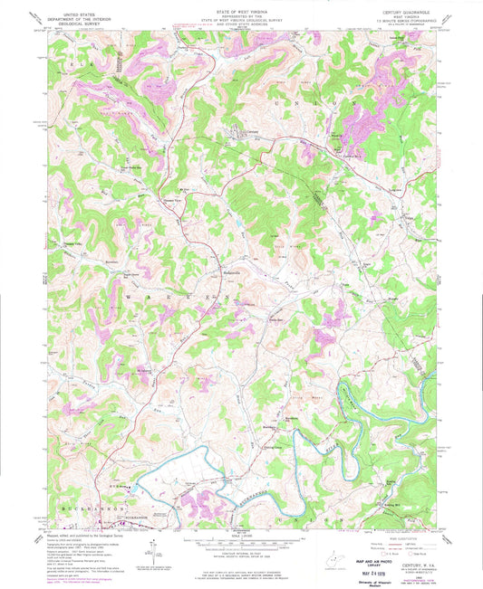 Classic USGS Century West Virginia 7.5'x7.5' Topo Map Image