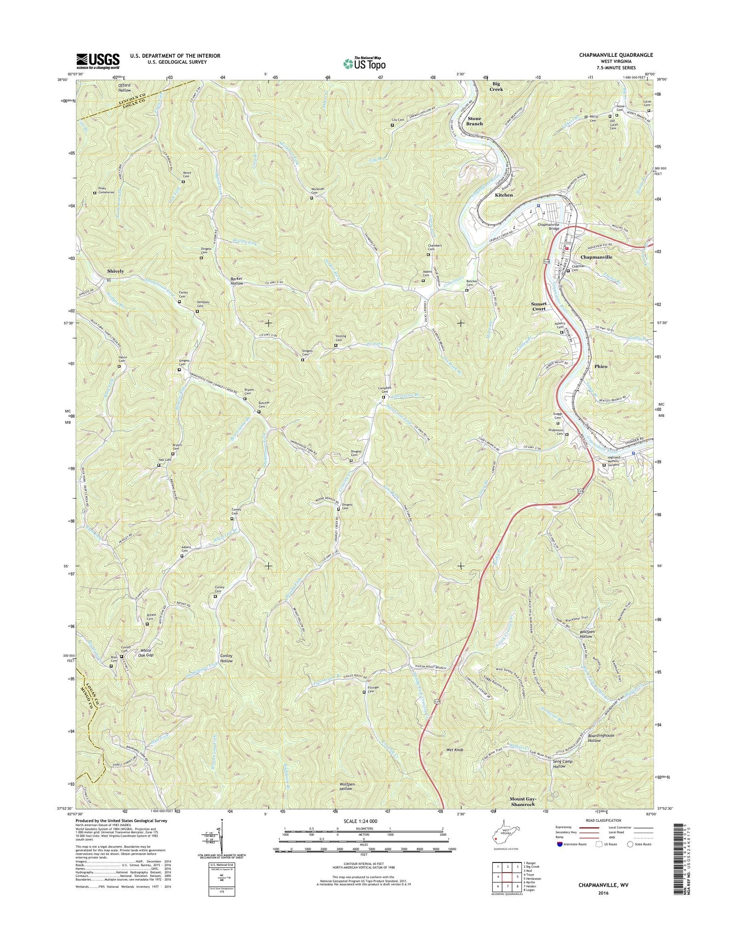 Chapmanville West Virginia US Topo Map Image
