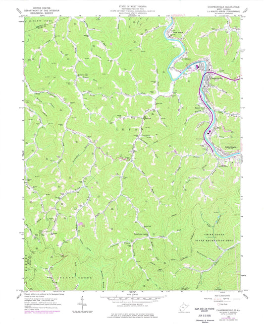 Classic USGS Chapmanville West Virginia 7.5'x7.5' Topo Map Image