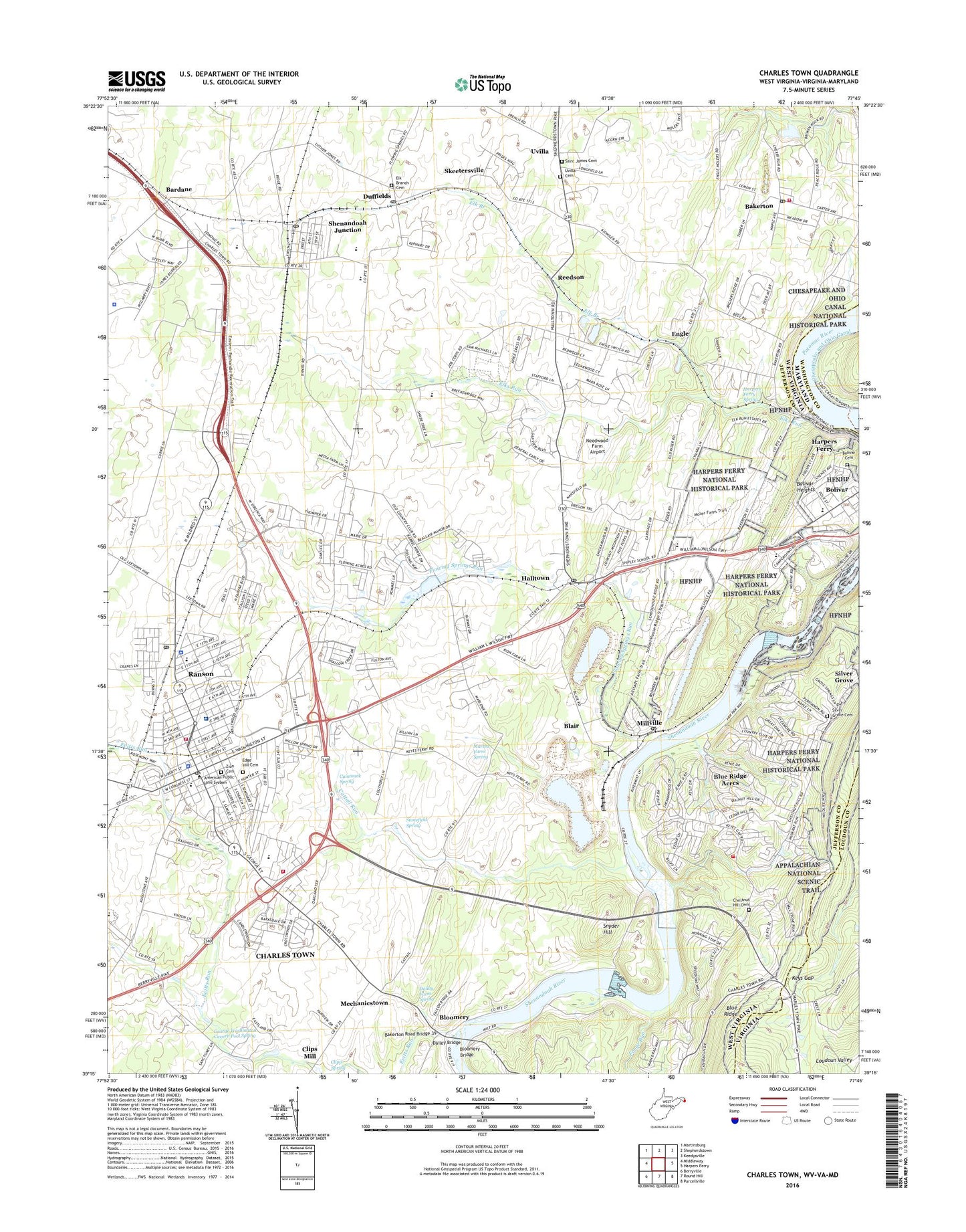 Charles Town West Virginia US Topo Map Image