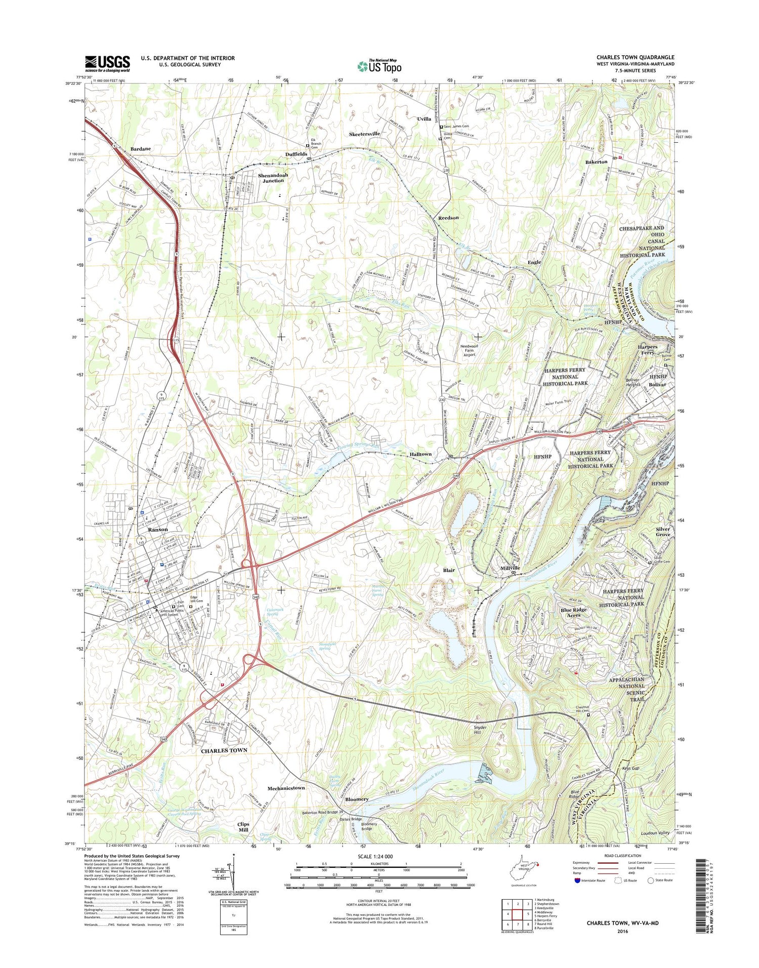 Charles Town West Virginia US Topo Map Image