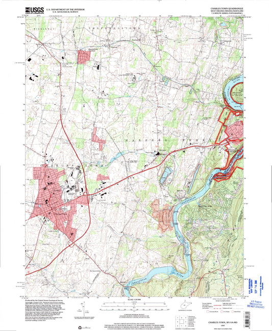 Classic USGS Charles Town West Virginia 7.5'x7.5' Topo Map Image