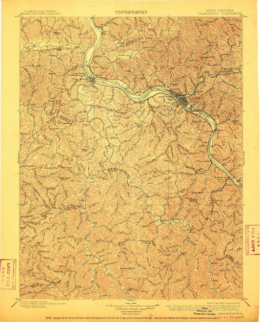 Historic 1899 Charleston West Virginia 30'x30' Topo Map Image
