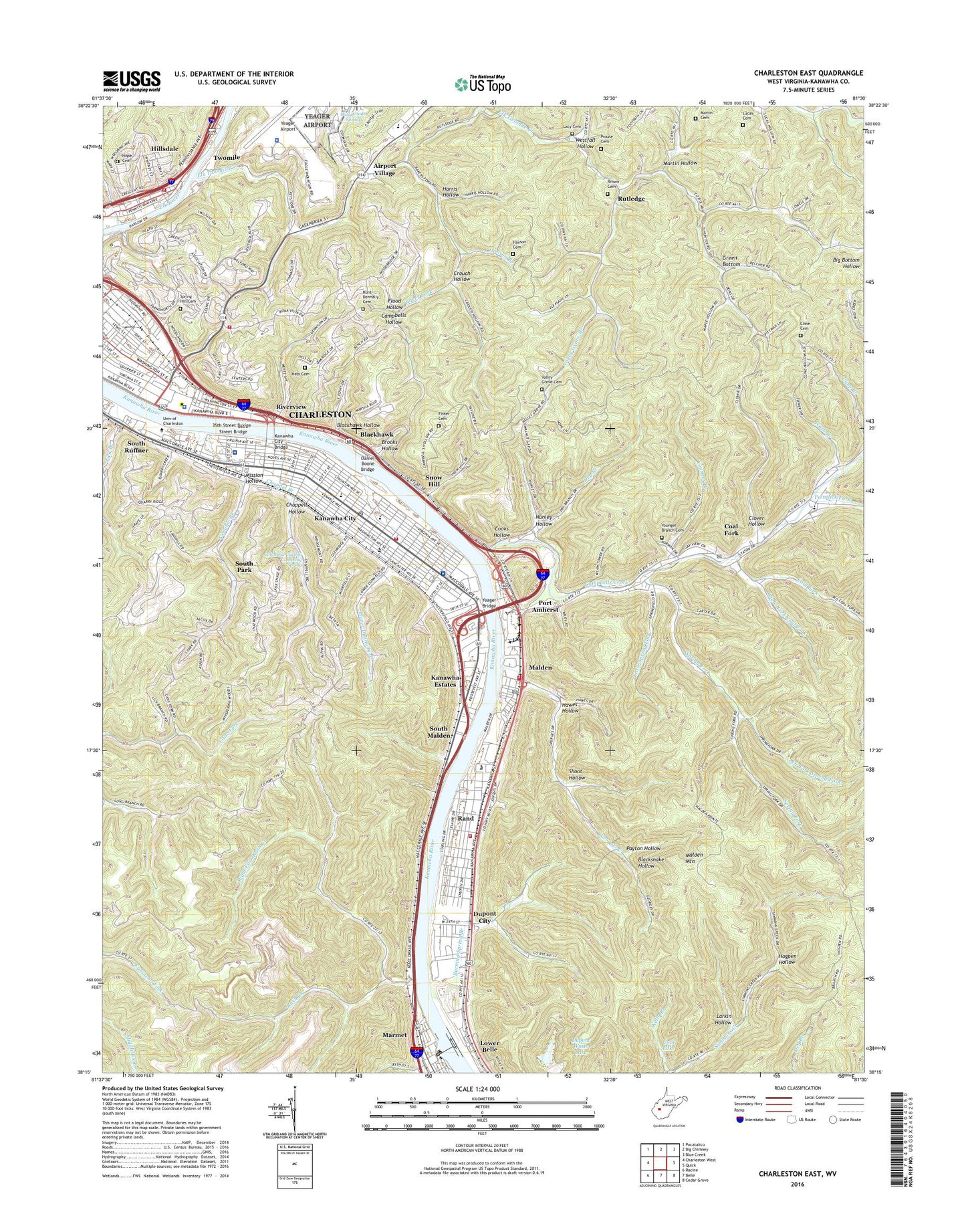 Charleston East West Virginia US Topo Map Image