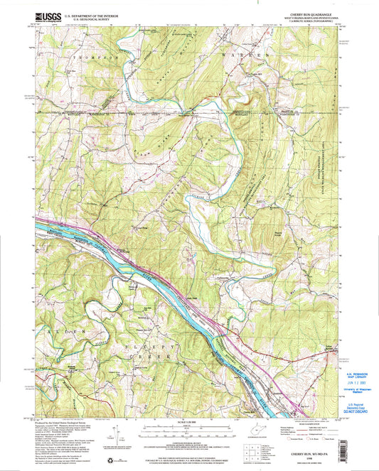 Classic USGS Cherry Run West Virginia 7.5'x7.5' Topo Map Image
