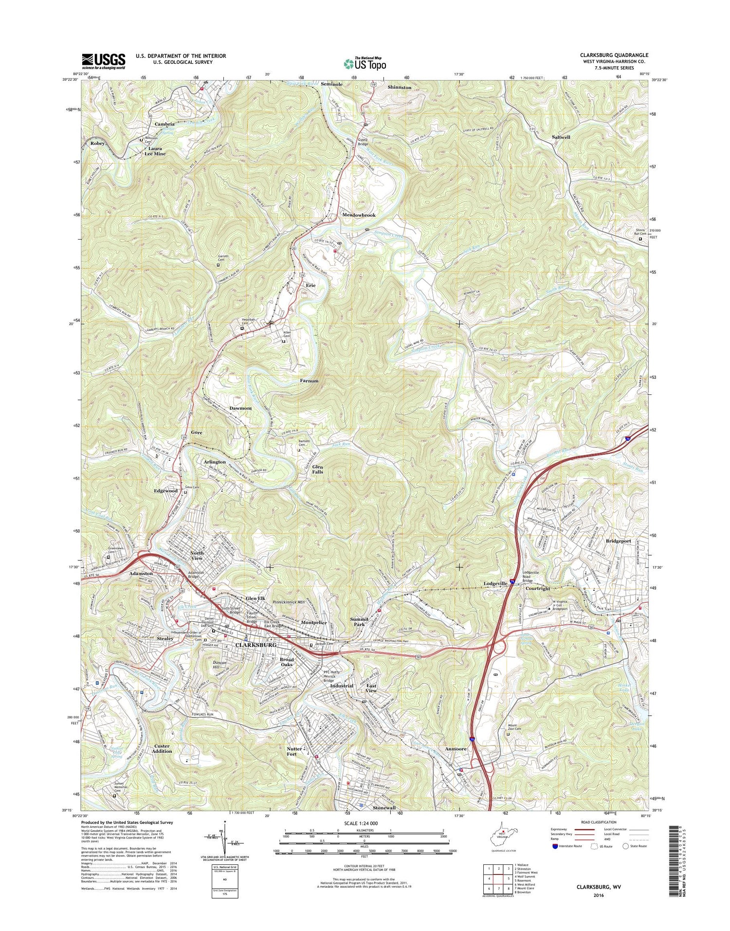 Clarksburg West Virginia US Topo Map Image