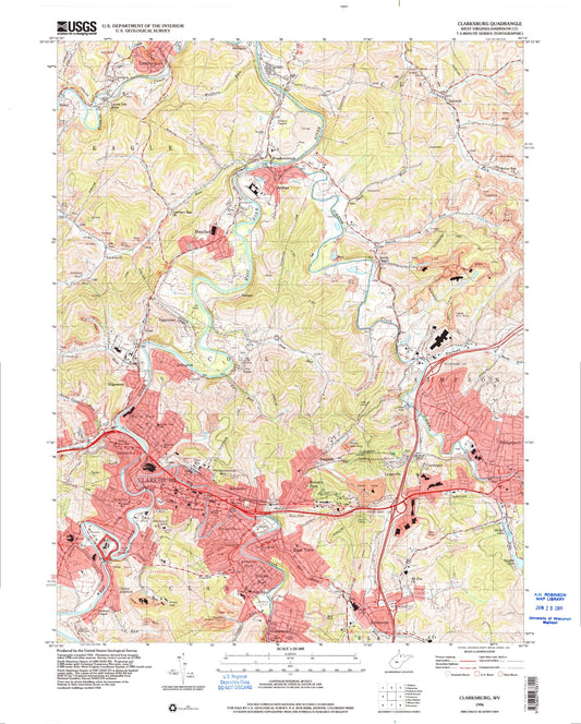 Classic USGS Clarksburg West Virginia 7.5'x7.5' Topo Map Image