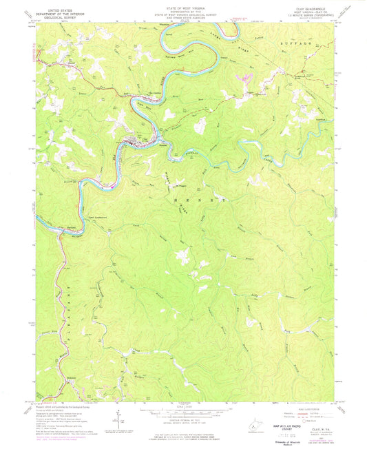 Classic USGS Clay West Virginia 7.5'x7.5' Topo Map Image
