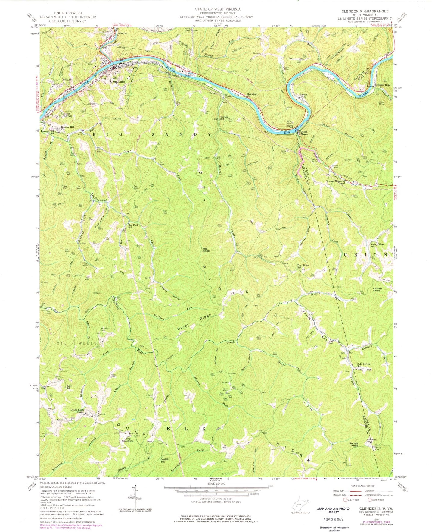 Classic USGS Clendenin West Virginia 7.5'x7.5' Topo Map Image