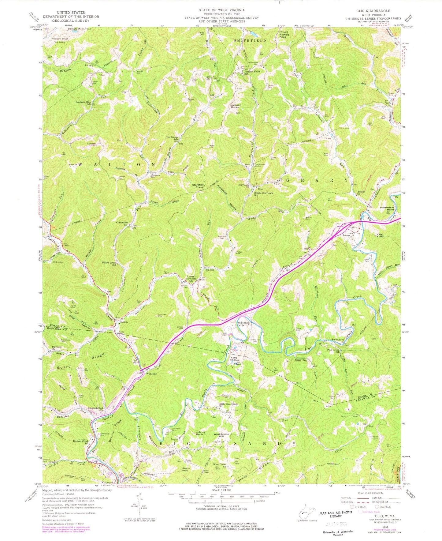 Classic USGS Clio West Virginia 7.5'x7.5' Topo Map Image