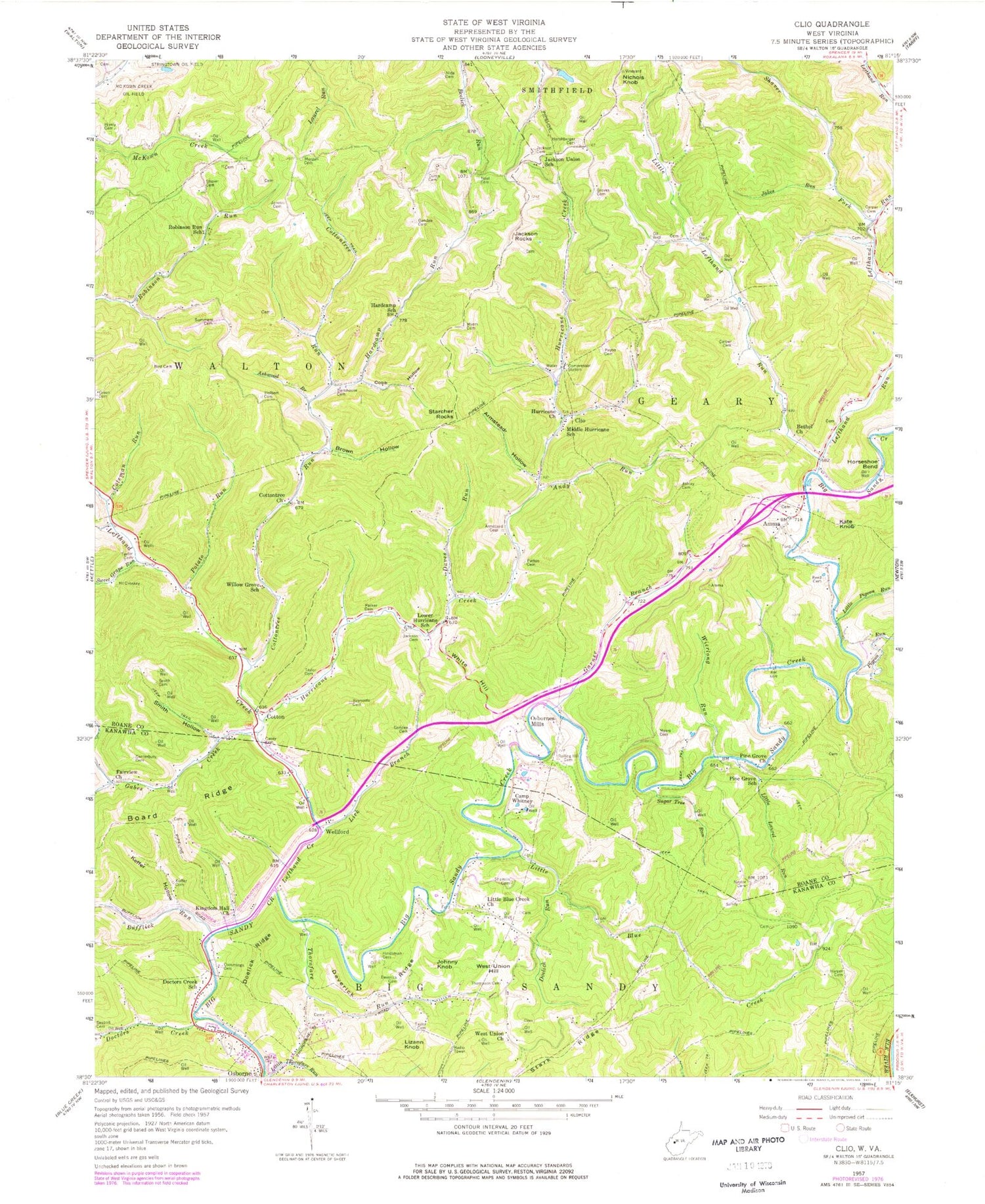 Classic USGS Clio West Virginia 7.5'x7.5' Topo Map Image