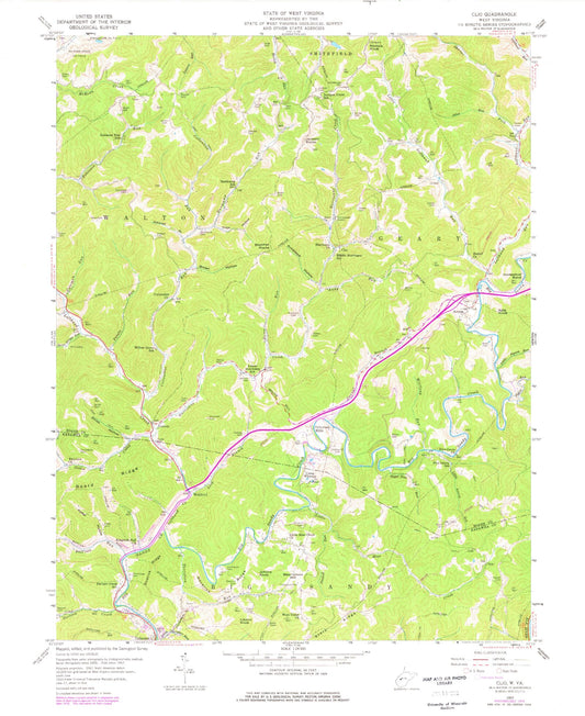 Classic USGS Clio West Virginia 7.5'x7.5' Topo Map Image