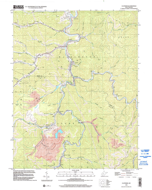 Classic USGS Clothier West Virginia 7.5'x7.5' Topo Map Image
