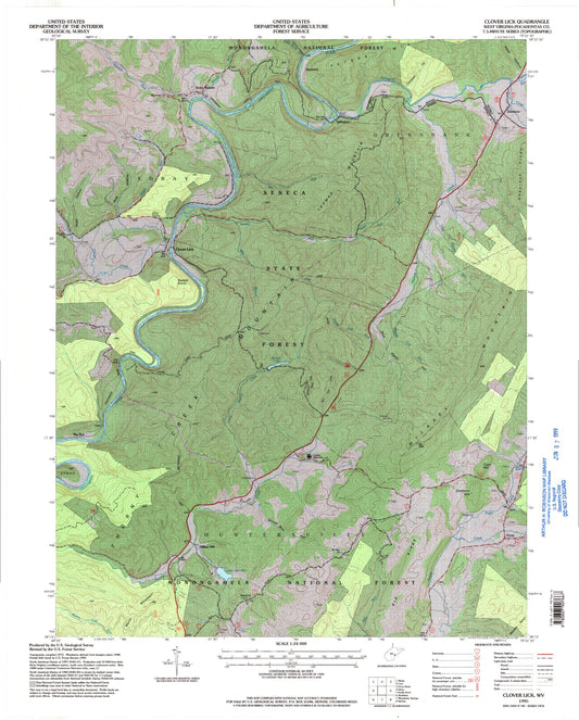 Classic USGS Clover Lick West Virginia 7.5'x7.5' Topo Map Image