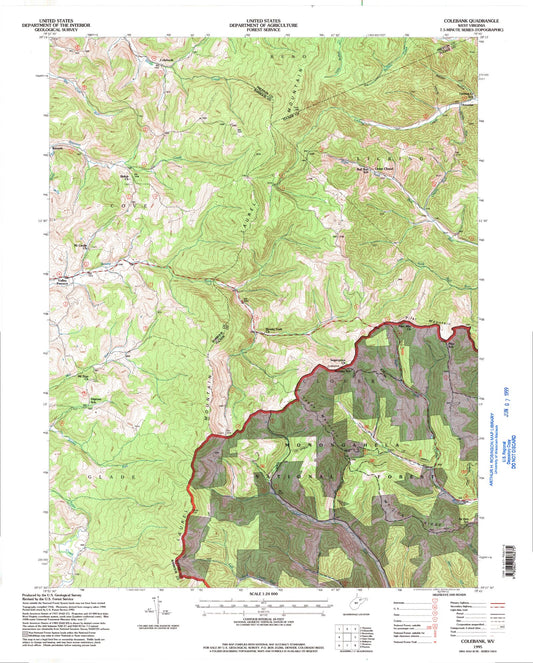 Classic USGS Colebank West Virginia 7.5'x7.5' Topo Map Image