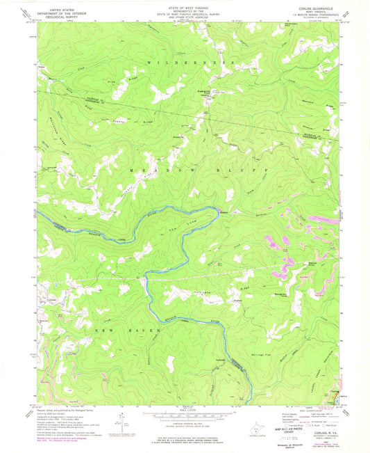 Classic USGS Corliss West Virginia 7.5'x7.5' Topo Map Image