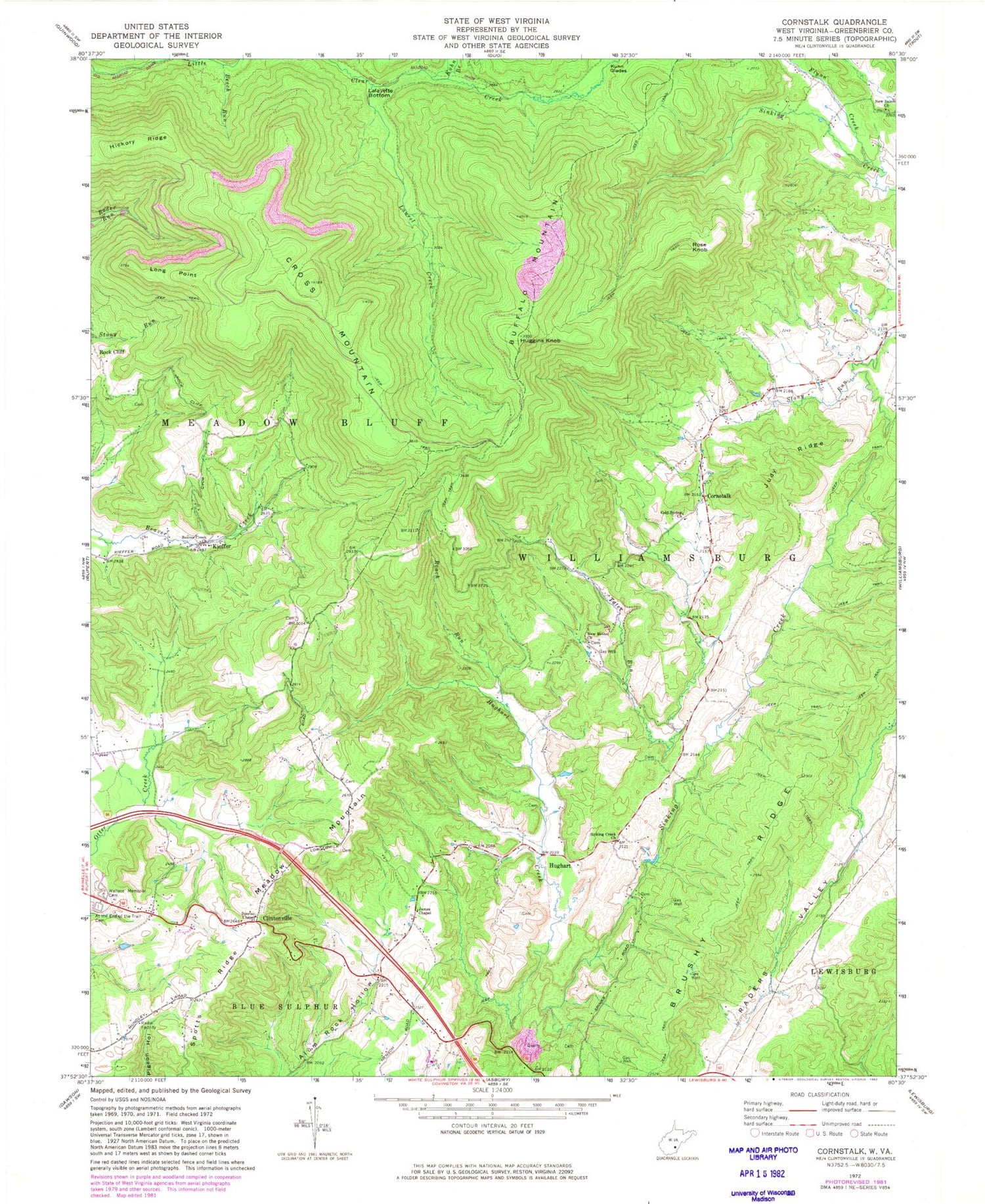 Classic USGS Cornstalk West Virginia 7.5'x7.5' Topo Map Image